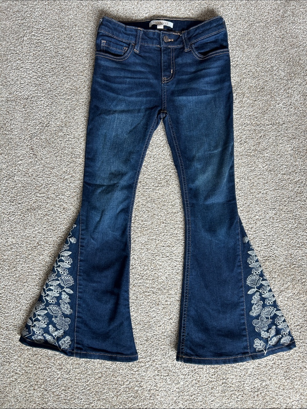 Girl’s Shyanne Dark Blue Flare Jeans with Embroidered Detail